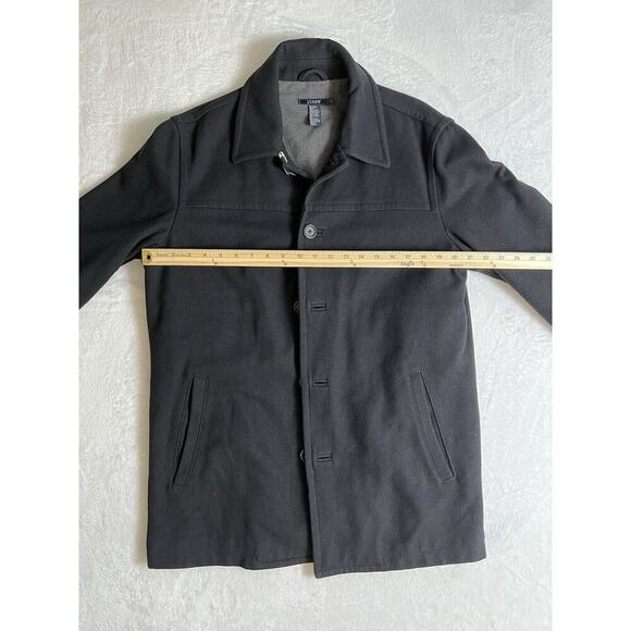 J Crew Men’s Wool Blend Coat Size S Black Lined Warm Heavy Timeless Minimalist - Picture 7 of 9